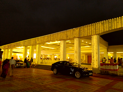 Beautifully decorated spacious entrance at Sri Lakshmi Convention